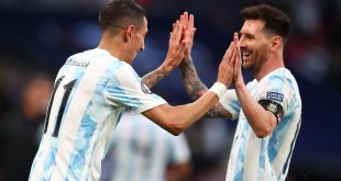 Argentina World Cup 2022 squad: Angel Di Maria of Argentina celebrates with team-mate Lionel Messi after scoring Argentina