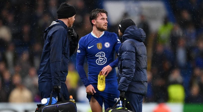 Chelsea defender Ben Chilwell receives medical treatment during the Blues