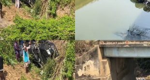Lady expresses gratitude to God after surviving a car accident that saw her vehicle and others skidding off a bridge in Ikire, Osun state