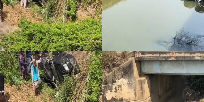Lady expresses gratitude to God after surviving a car accident that saw her vehicle and others skidding off a bridge in Ikire, Osun state