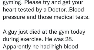 Man, 28, with high blood pressure dies while exercising at the gym