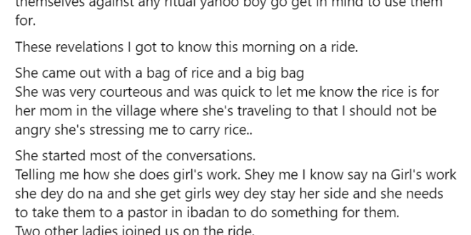 Nigerian driver recounts his experience with a Lekki runs girl who told him they