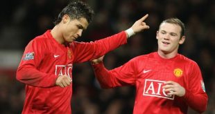 Cristiano Ronaldo and Wayne Rooney celebrate a goal during their time together at Manchester United.