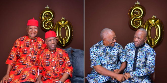 Twin brothers celebrate their 80th birthday