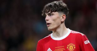 Alejandro Garnacho of Manchester United looks on during the FA Youth Cup Final between Manchester United and Nottingham Forest at Old Trafford on May 11, 2022 in Manchester, England.