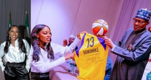 American basketball star Chiney Ogwumike gifts President Buhari a WNBA jersey