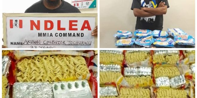 Female freight agent and trader arrested as NDLEA intercepts 1.7million opioid pills concealed in noodles packs, others at Lagos airport (video)