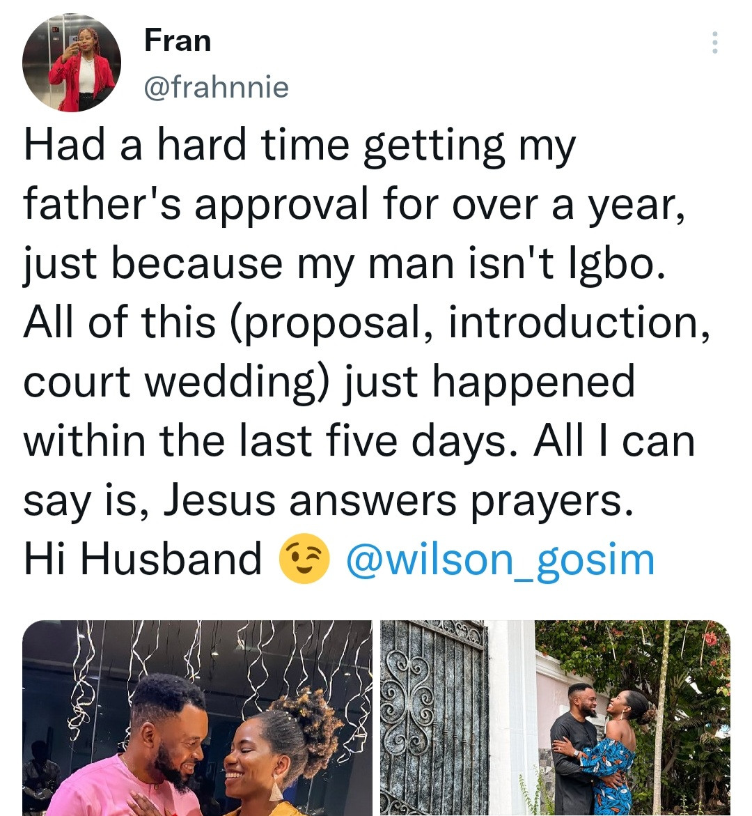 "Jesus answers prayers" Woman celebrates as she weds her man after her father was reluctant to approve because he's not Igbo