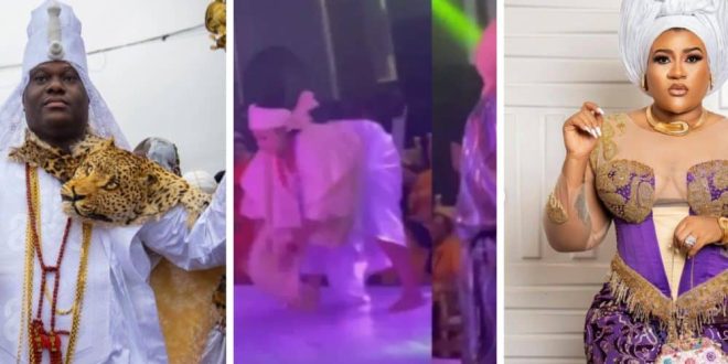 Nkechi Blessing Sparks Mixed Reactions As She Twerks In Front Of Ooni Of Ife (Video)