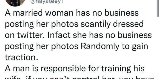 Opinions differ after Twitter user said married women have no business posting photos randomly on Twitter