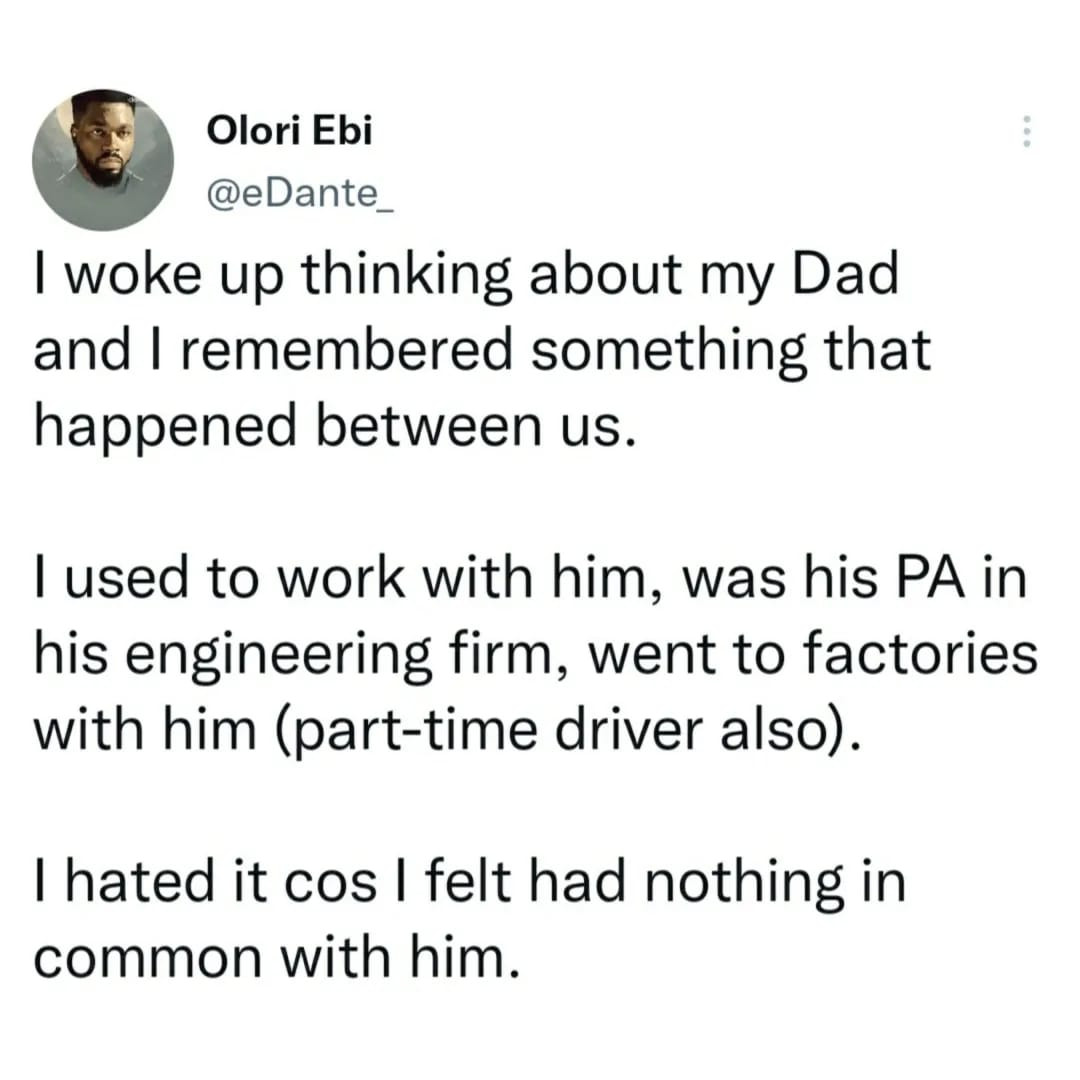 Cut your parents some slack - Nigerian man writes as he reflects on his relationship with his late dad