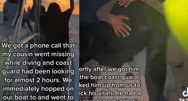 Emotional moment son lost at sea for hours is found by his family while searching for him by boat (video)