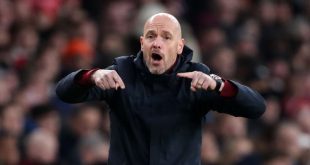 Manchester United manager Erik ten Hag reacts during his side