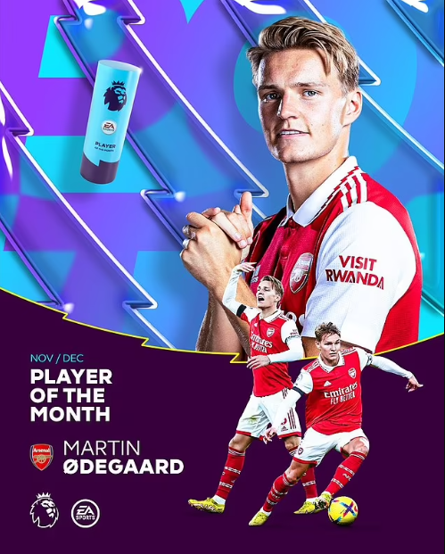 Martin Odegaard named Premier League Player of the Month for November and December after leading Arsenal to four straight wins