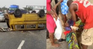 Passengers injured as commercial bus upturns along Lagos-Ibadan Expressway (video)