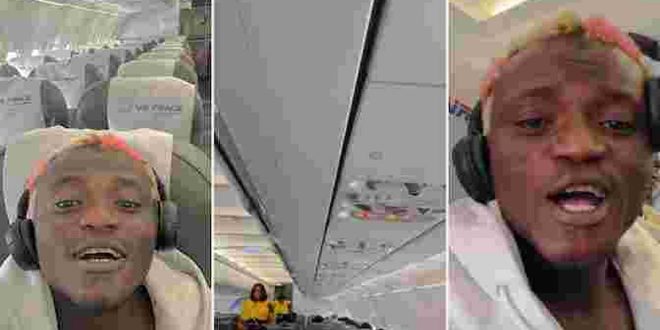 'People are broke, no money to buy ticket' - Portable reacts to boarding an almost empty plane to Benin