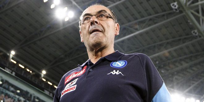Napoli coach Maurizio Sarri during the Serie A football match on 22/04/2018 at the Allianz Stadium in Turin, Italy.