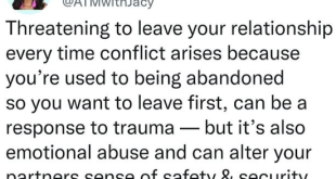 Threatening to leave your relationship every time conflict arises can be a response to trauma - Therapist opines