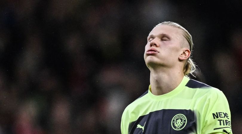 Erling Haaland looks dejected at the final whistle after Manchester City are held 1o a 1-1 draw by Nottingham Forest.