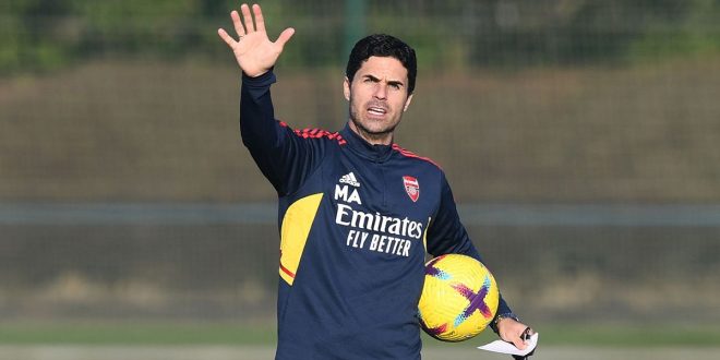 Arsenal transfer news: manager Mikel Arteta during a training session at London Colney on February 14, 2023 in St Albans, England.