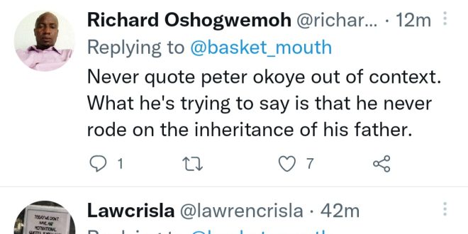 Basketmouth appears to take a dig at Peter Okoye of P-Square
