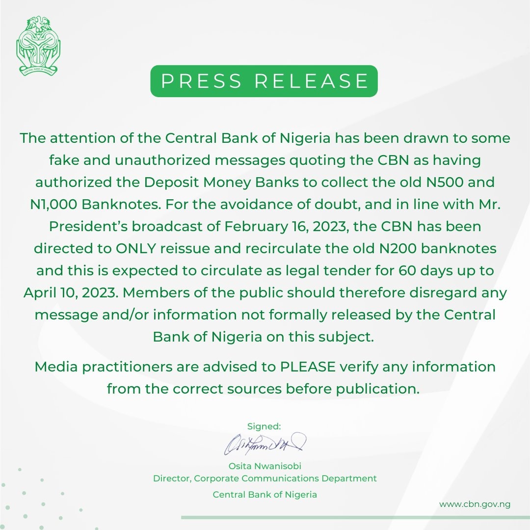 CBN denies asking banks to collect old N500 and N1000 notes