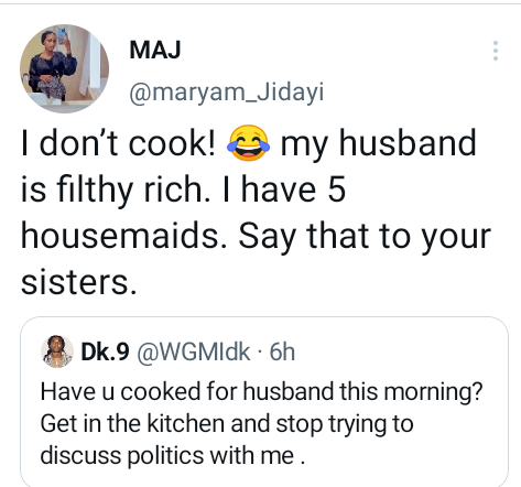 "I don?t cook. My husband is filthy rich and I have 5 housemaids" - Nigerian lawyer hits back at man who asked her to 'get in the kitchen'