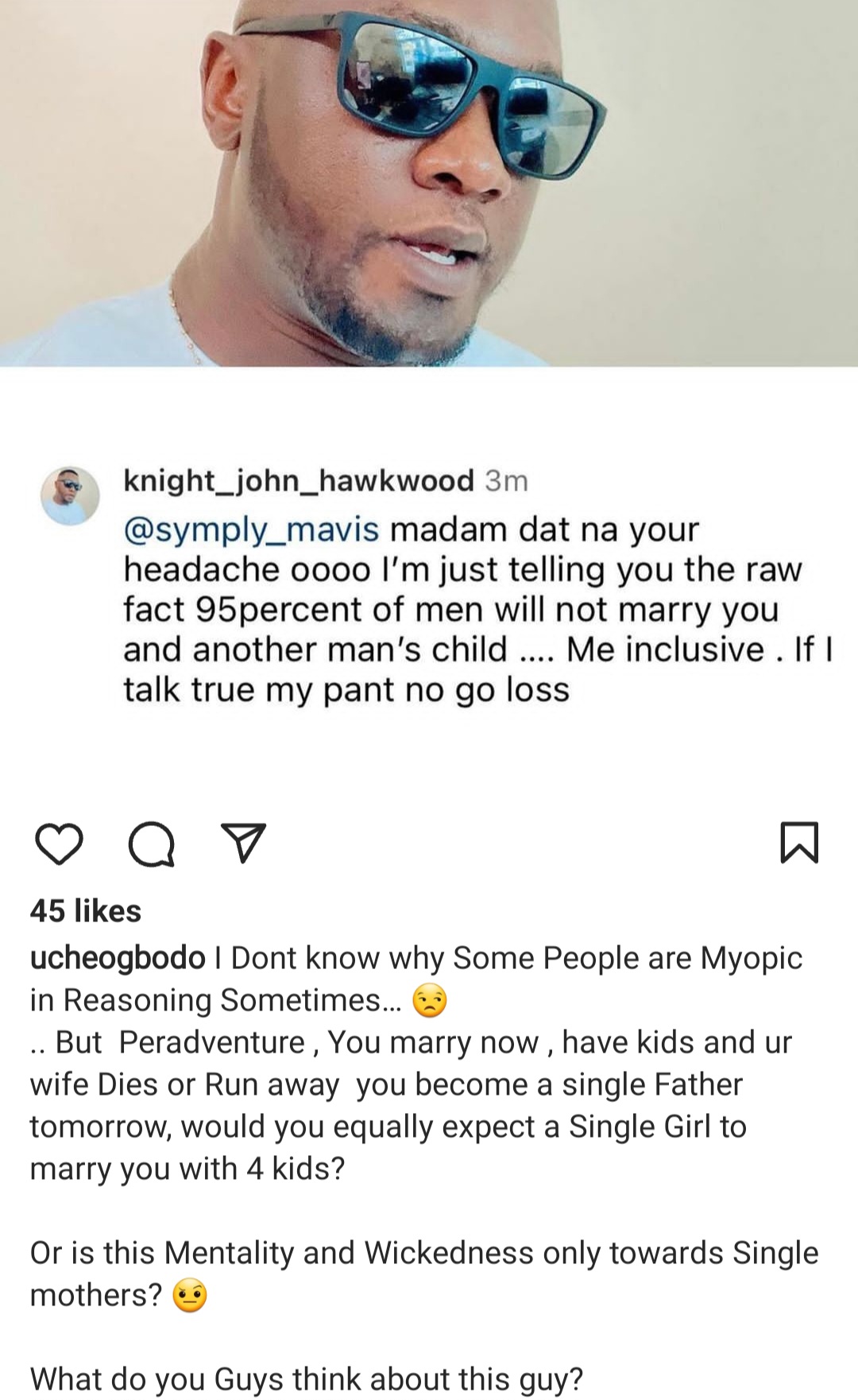 "I don't know why some people are myopic" Uche Ogbodo slams man who said 95% of men will not marry single mothers
