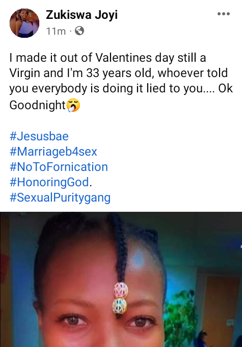 "I made it out of Valentine's Day still a Virgin and I'm 33 years old" - South African lady says