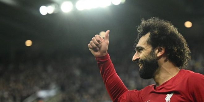 Mohamed Salah of Liverpool gestures during his team