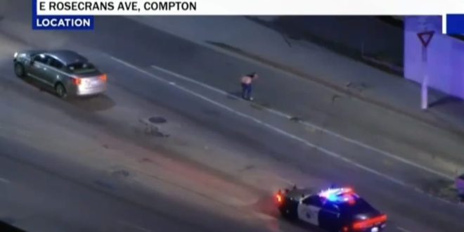 Man Moons Traffic Helicopters During Live LA Police Chase
