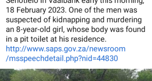 Man, girlfriend and her son stoned to death after body of 8-year-old missing girl was found inside pit toilet in South Africa