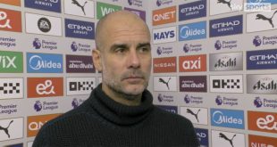 Manchester City manager Pep Guardiola speaks to Patrick Davison on Sky Sports