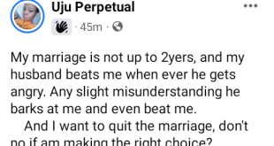 My marriage is not up to 2 years and my husband beats me whenever he gets angry - Young Nigerian woman cries out