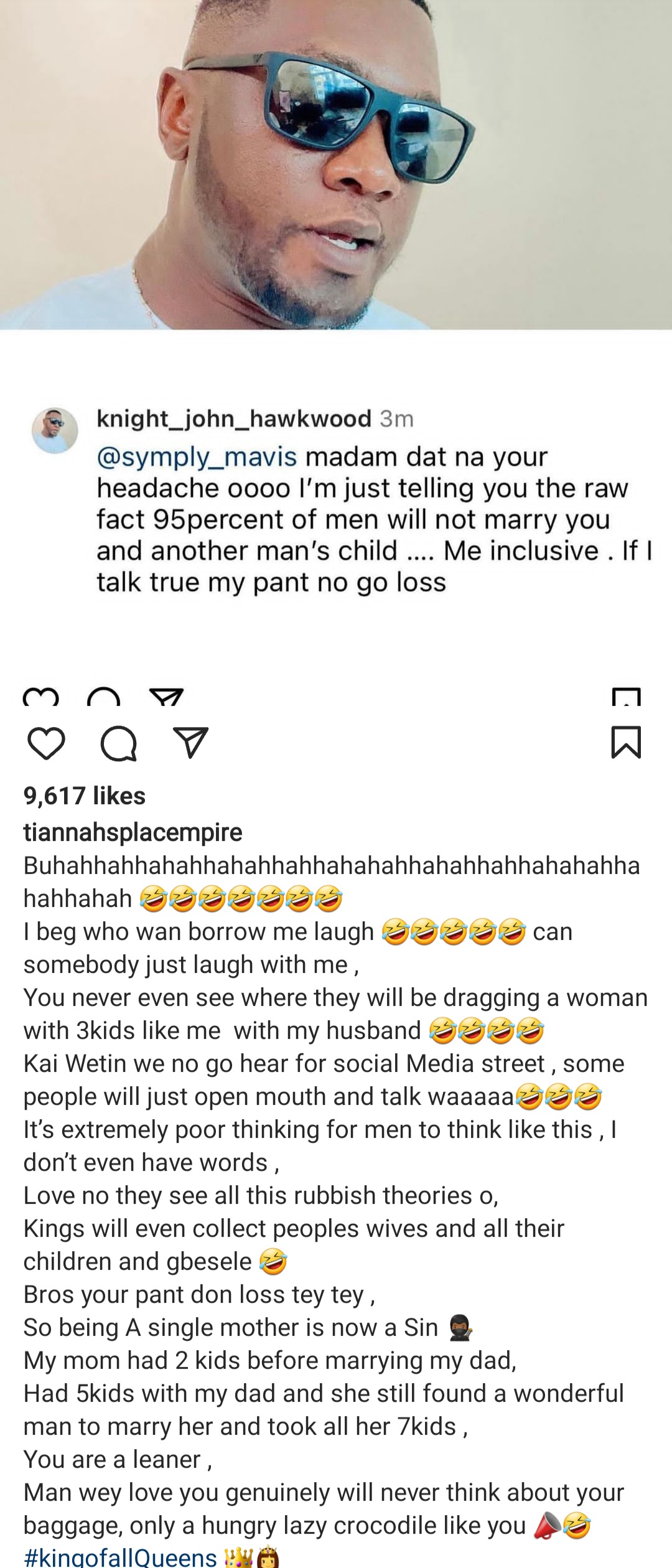 My mum had 2 kids before marrying my dad then another man later married her with her 7 kids - Toyin Lawani slams man who said men won