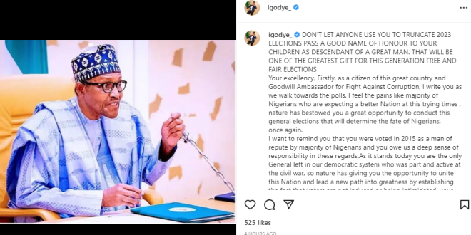 Pass a good name of honour to your children as descendants of a great man. Don?t let anyone use you to truncate the election ? Comedian Igodye writes President Buhari