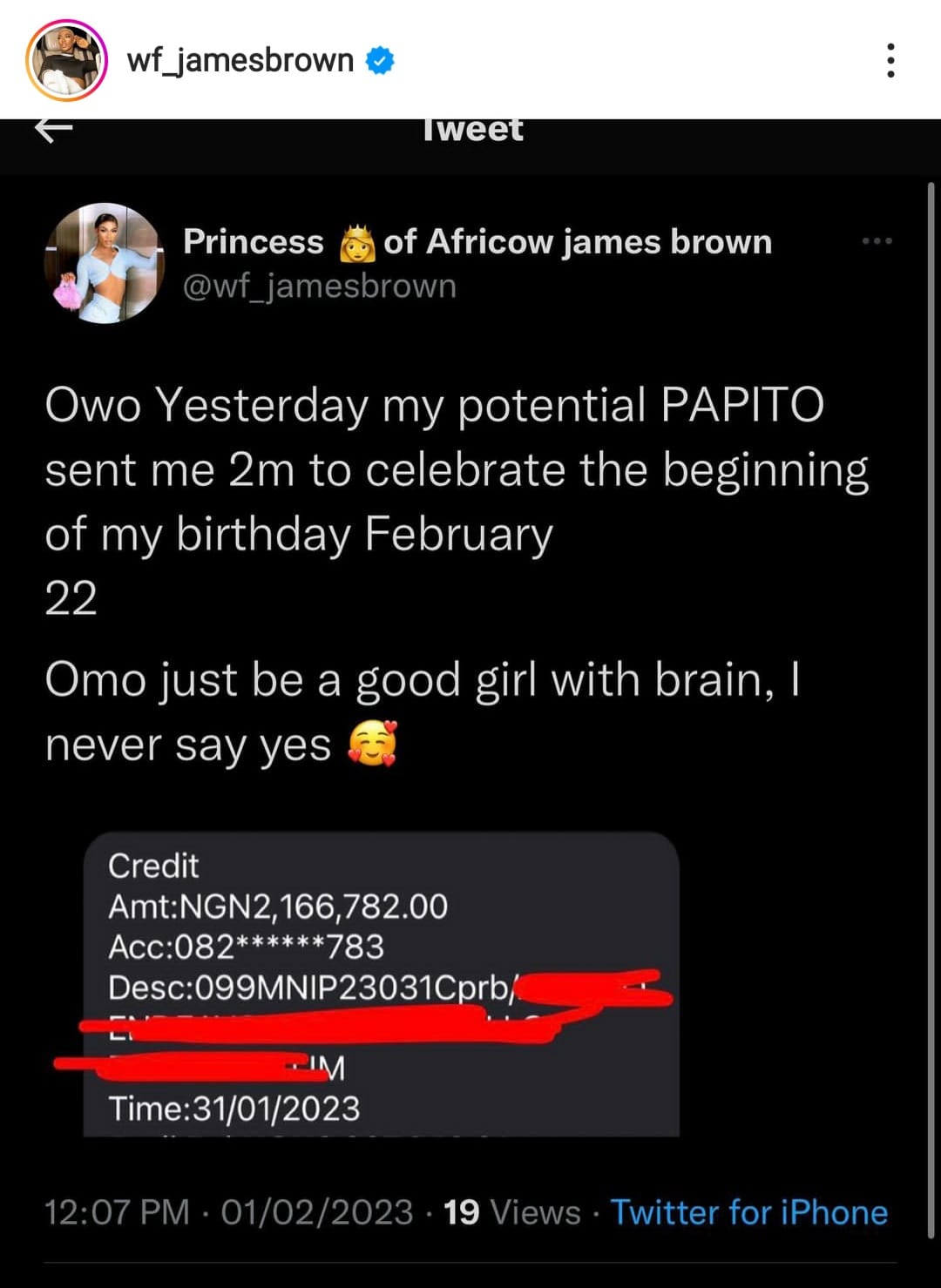 Shade? Crossdresser James Brown claims his ''potential lover'' sent him N2m for his birthday