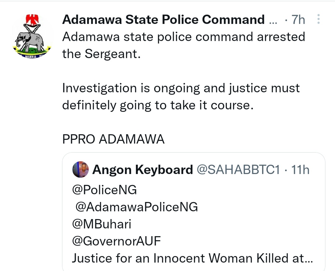 Update: Police arrest trigger-happy cop who killed 80-year-old woman in Adamawa