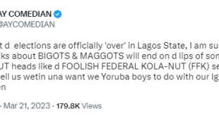 Comedian AY Makun reacts to the elections held in Lagos