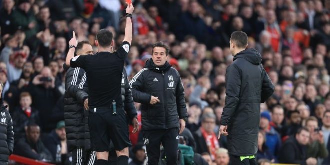 Fulham manager Marco Silva is sent off in his side