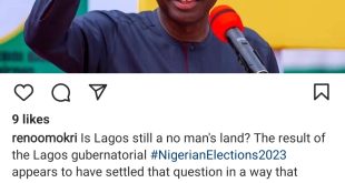 "Is Lagos still a no man's land?" Reno Omokri asks as he says the result so far from the Lagos governorship election makes him "very happy"