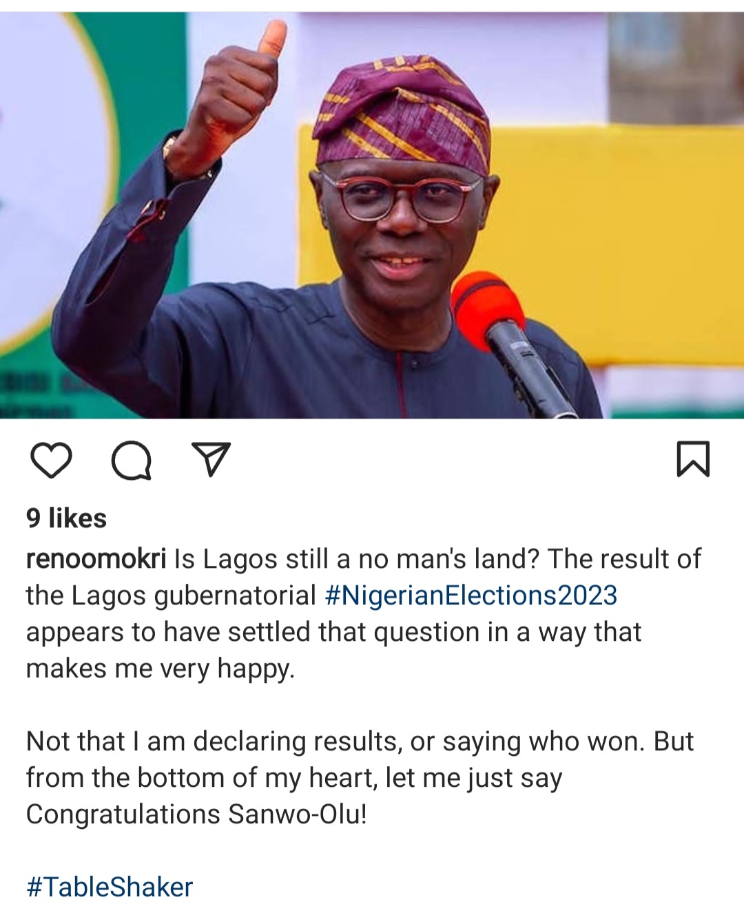 "Is Lagos still a no man's land?" Reno Omokri asks as he says the result so far from the Lagos governorship election makes him "very happy"