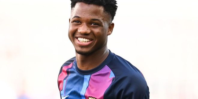 Liverpool target Ansu Fati while warming up for Barcelona
