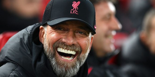 Liverpool and Manchester United are competing for a centre-back: Liverpool manager Jurgen Klopp reacts prior to the Premier League match between Liverpool FC and Everton FC at Anfield on February 13, 2023 in Liverpool, England.
