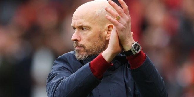 Manchester United manager Erik ten Hag applauds during his side