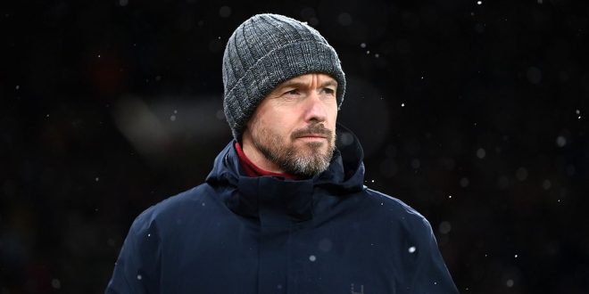 Manchester United manager Erik ten Hag looks on prior to the UEFA Europa League round of 16 leg one match between Manchester United and Real Betis at Old Trafford on March 09, 2023 in Manchester, England.