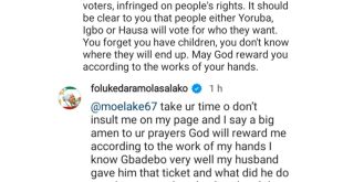 My husband gave Gbadebo that ticket, but he removed him and Labour party chairman because he is not Igbo - Actress Foluke Daramola says