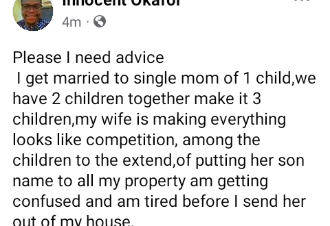 Nigerian man threatens to send his wife packing for putting his stepson