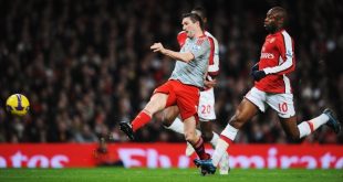 Robbie Keane scoring for Liverpool against Arsenal in 2008