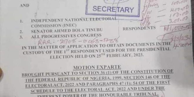 Peter Obi and Labour party file motion seeking permission to inspect materials and obtain certified copies of documents with INEC